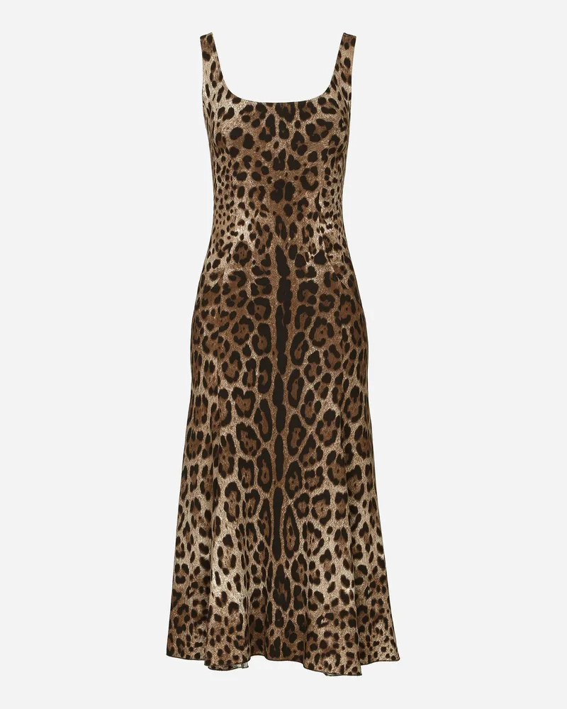 Dolce & Gabbana Longuette-kleid Aus Cady Leoprint - Frau Kleider Animalprint Viskose Animal-print