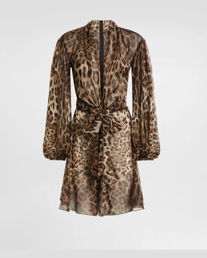 Dolce & Gabbana Kleid Aus Chiffon Mit Leo-print - Frau Collection Animalprint Drucken