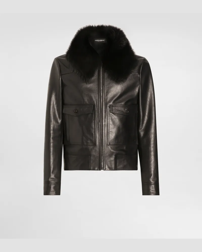 Dolce & Gabbana Single-breasted Coat With Fur Collar - Mann Mäntel Und Jacken Schwarz Black