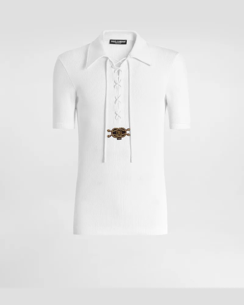 Dolce & Gabbana Serafino-shirt Aus Baumwoll-interlock - Mann T-shirts Und Polos Wei White