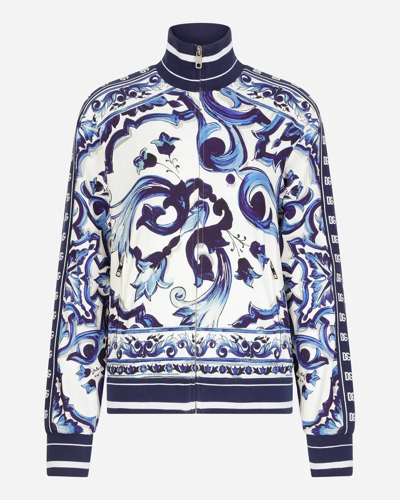 Dolce & Gabbana Sweatshirt Aus Cady Majolika-print Mit Reißverschluss - Frau T-shirts Und Sweatshirts Mehrfarbig Viskose Mehrfarbig