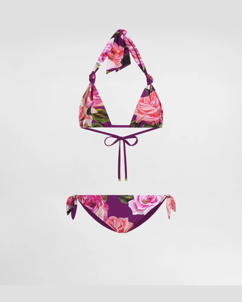 Dolce & Gabbana Gepolsterter Triangel-bikini Rosenprint - Frau Bademode Drucken Drucken