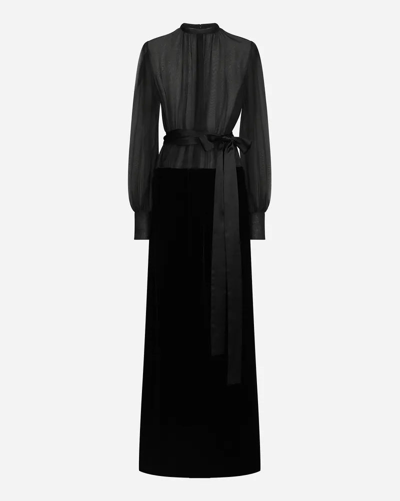 Dolce & Gabbana Langes Kleid Aus Organza Und Samt - Frau Kleider Schwarz Schwarz