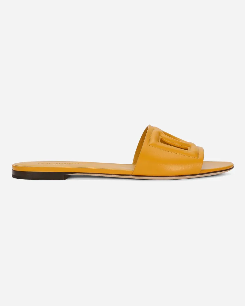 Dolce & Gabbana Pantolette Aus Kalbsleder Und Dg-logo - Frau Pantoletten Und Mules Gelb Leder Gelb