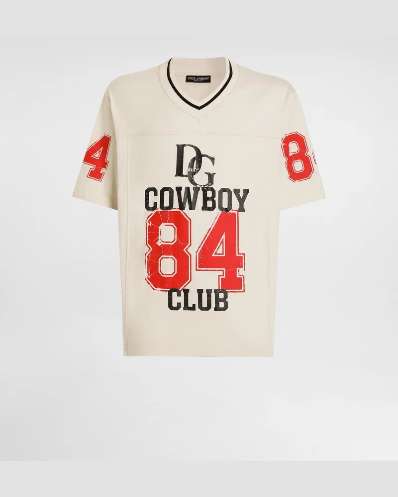 Dolce & Gabbana Cotton T-shirt With Print - Mann T-shirts Und Polos Beige Beige