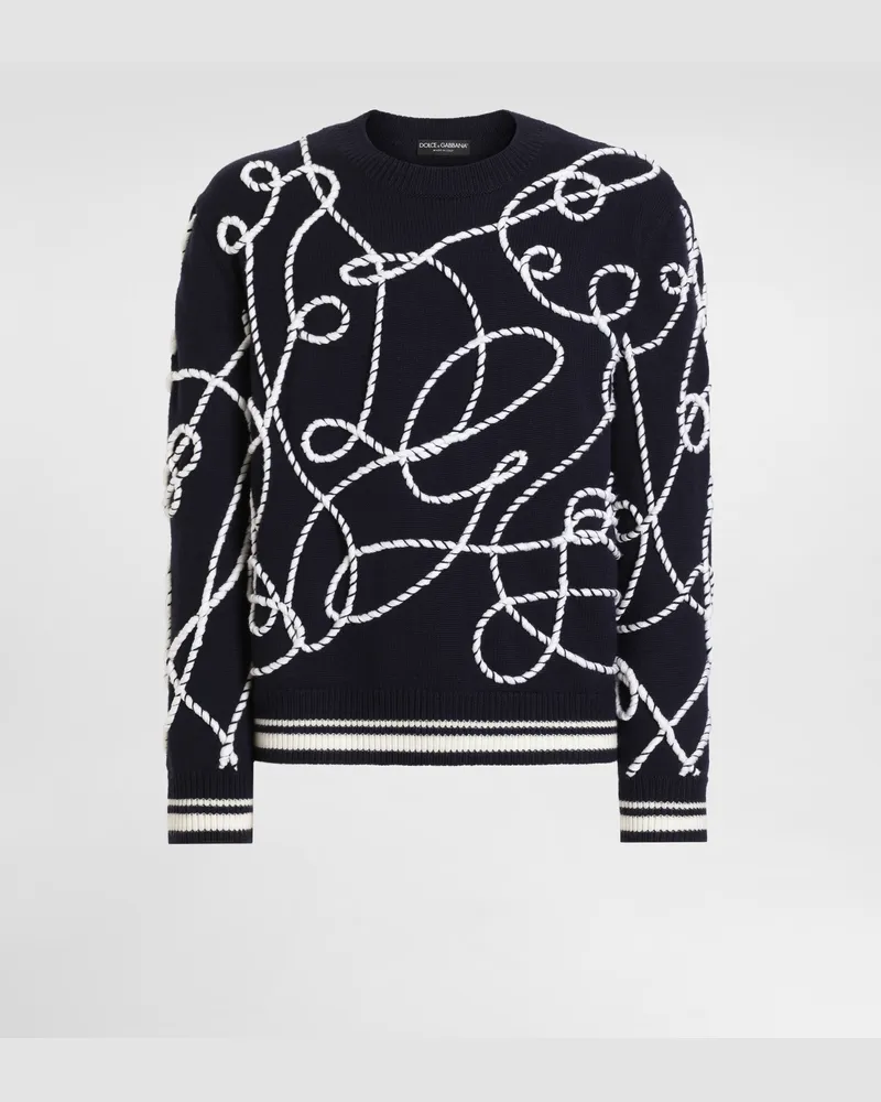 Dolce & Gabbana Pullover Aus Schurwolle Mit Stickerei - Mann Strickwaren Wei Mehrfarbig