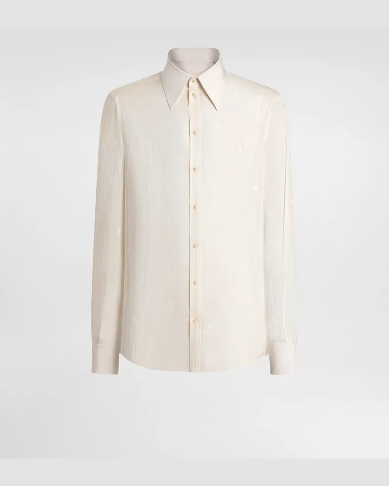 Dolce & Gabbana Gold Shirt In Silk Jacquard - Mann Hemden Wei White
