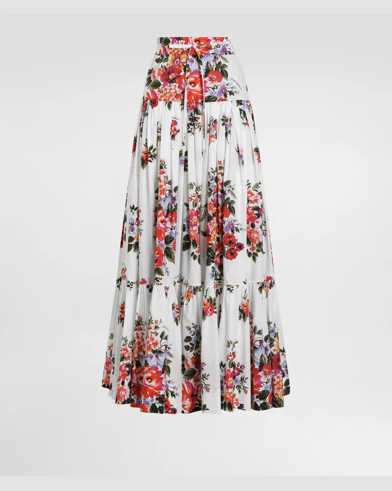 Dolce & Gabbana Flower Bouquet-print Poplin Long Skirt - Frau Röcke Mehrfarbig Mehrfarbig