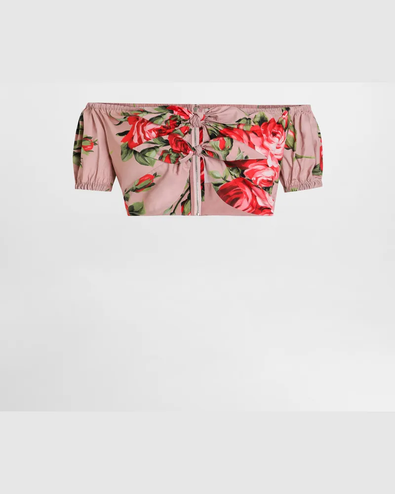 Dolce & Gabbana Rose Bouquet-print Cotton Top - Frau Collection Multicolor Multicolor