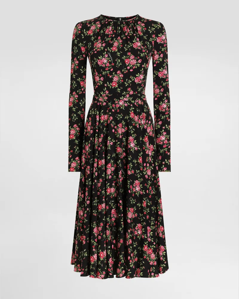 Dolce & Gabbana Kleid Aus Charmeuse Mit Einem Print Mit Kleinen Rosensträußen - Frau Kleider Mehrfarbig Mehrfarbig