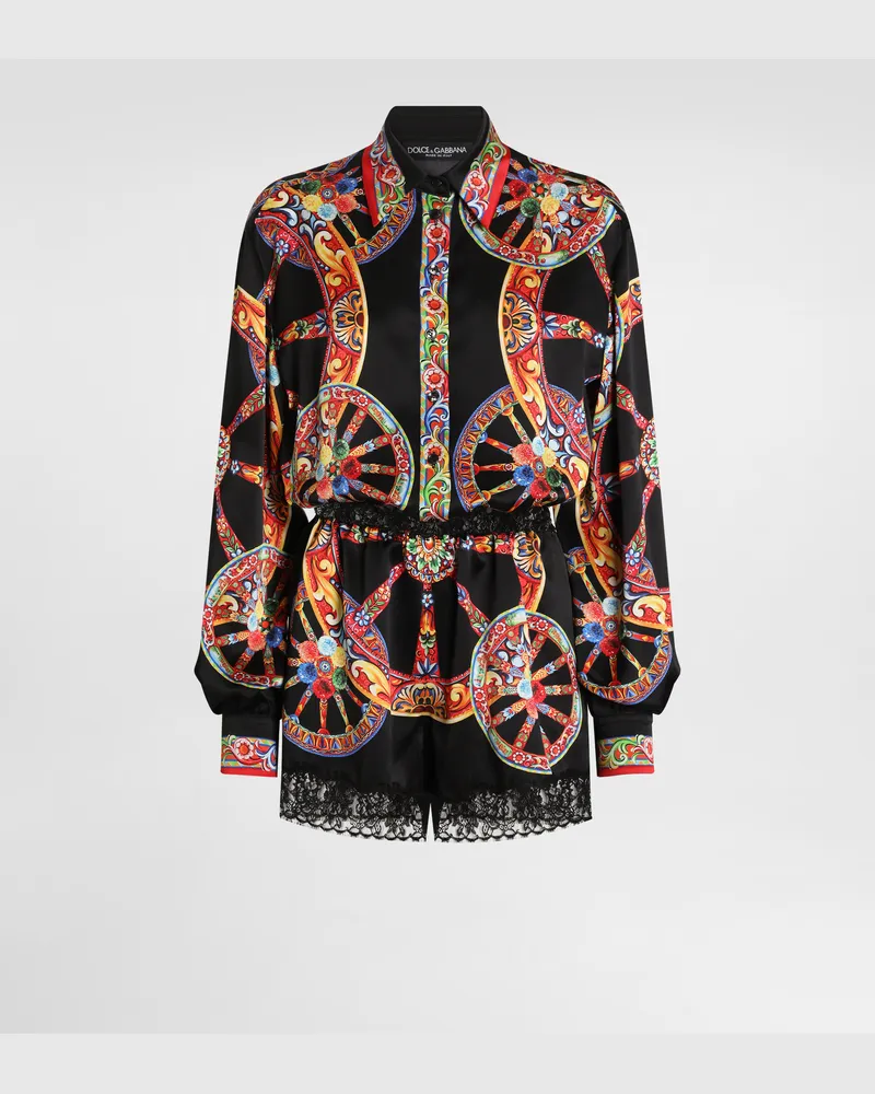Dolce & Gabbana Jumpsuit Aus Satin Mit Carretto-print - Frau Kleider Mehrfarbig Mehrfarbig