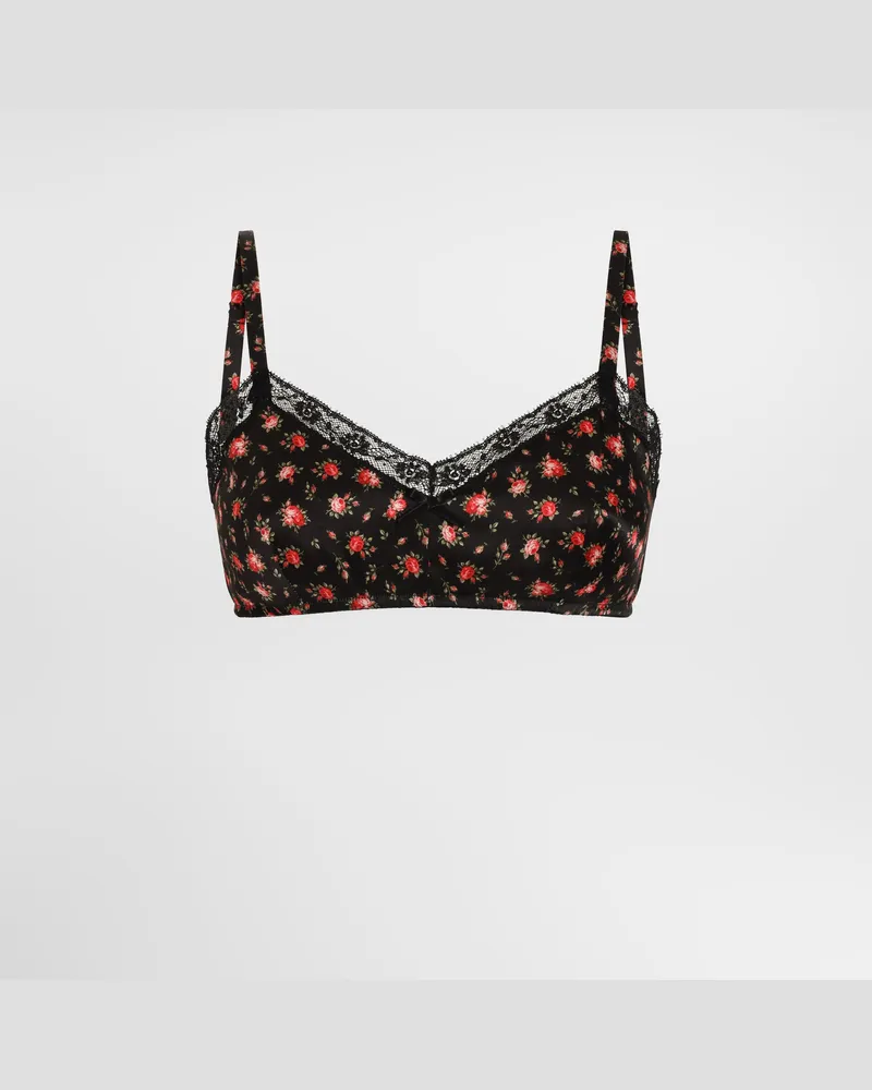 Dolce & Gabbana Bh Aus Seide Und Spitze Mit Röschen-print - Frau Unterwäsche Mehrfarbig Mehrfarbig