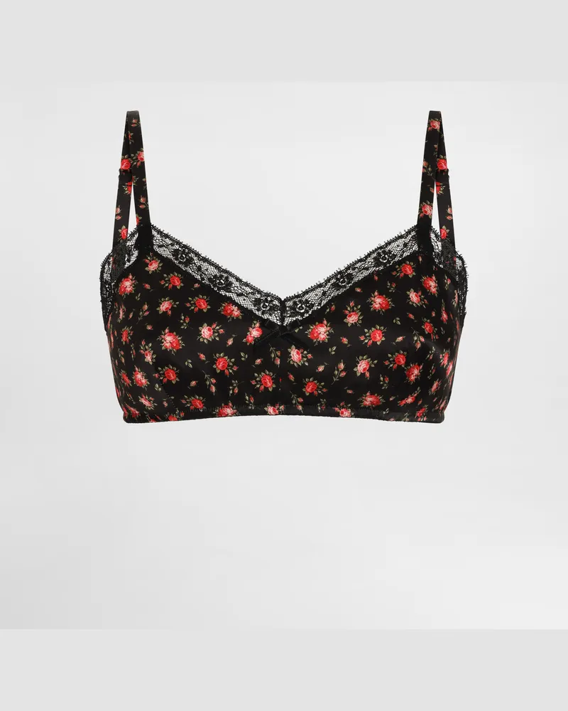 Dolce & Gabbana Bh Aus Seide Und Spitze Mit Röschen-print - Frau Unterwäsche Mehrfarbig Mehrfarbig