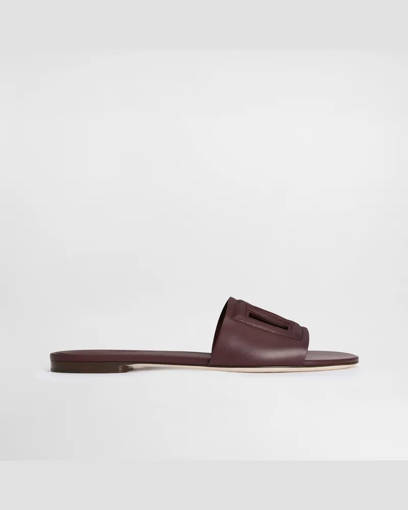 Dolce & Gabbana Pantolette Aus Kalbsleder Und Dg-logo - Frau Pantoletten Und Mules Burgunderrot Leder Burgunderrot