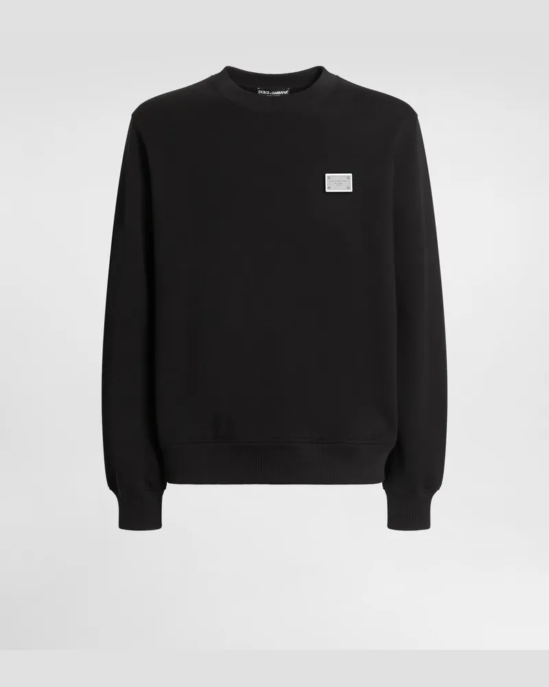 Dolce & Gabbana Sweatshirt Aus Baumwolle Mit Plakette - Mann Sweatshirts Schwarz Schwarz