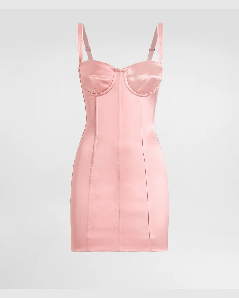 Dolce & Gabbana Short Satin Corset Dress - Frau Kleider Pink Satin Pink