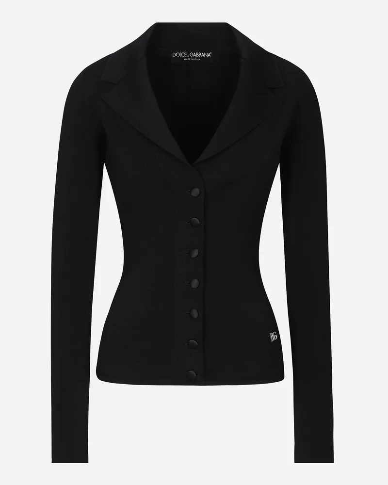 Dolce & Gabbana Kurze Strickjacke Aus Viskose-stretch Mit Dg-logo - Frau Blazer Schwarz Schwarz