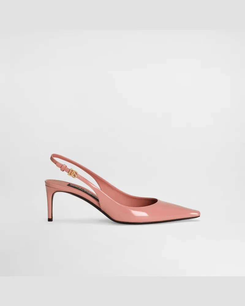 Dolce & Gabbana Slingback Aus Glänzendem Kalbsleder - Frau Pumps Und Slingbacks Rosa Leder Rosa