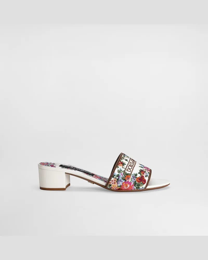 Dolce & Gabbana Nappa Leather Mules With Embroidery - Frau Pantoletten Und Mules Weiss Weiss