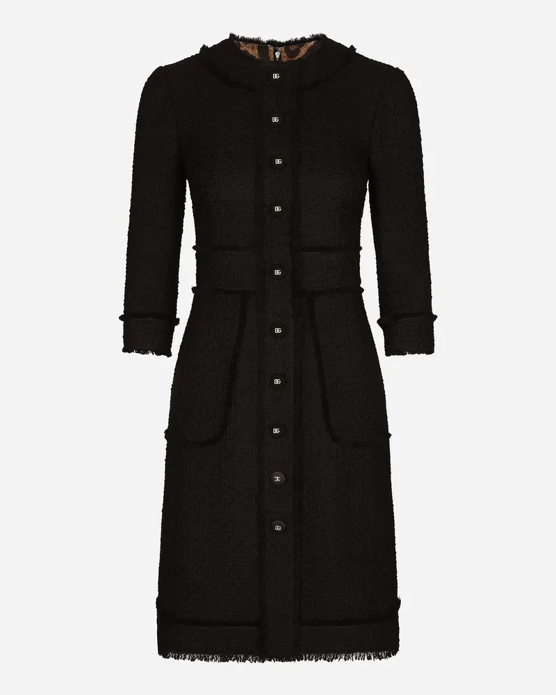 Dolce & Gabbana Midikleid Aus Raschel-tweed - Frau Kleider Schwarz Schwarz