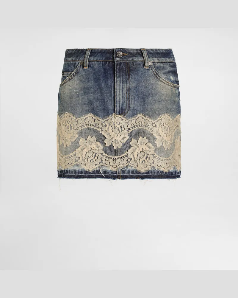 Dolce & Gabbana Denim Skirt With Lace - Frau Denim Mehrfarbig Mehrfarbig