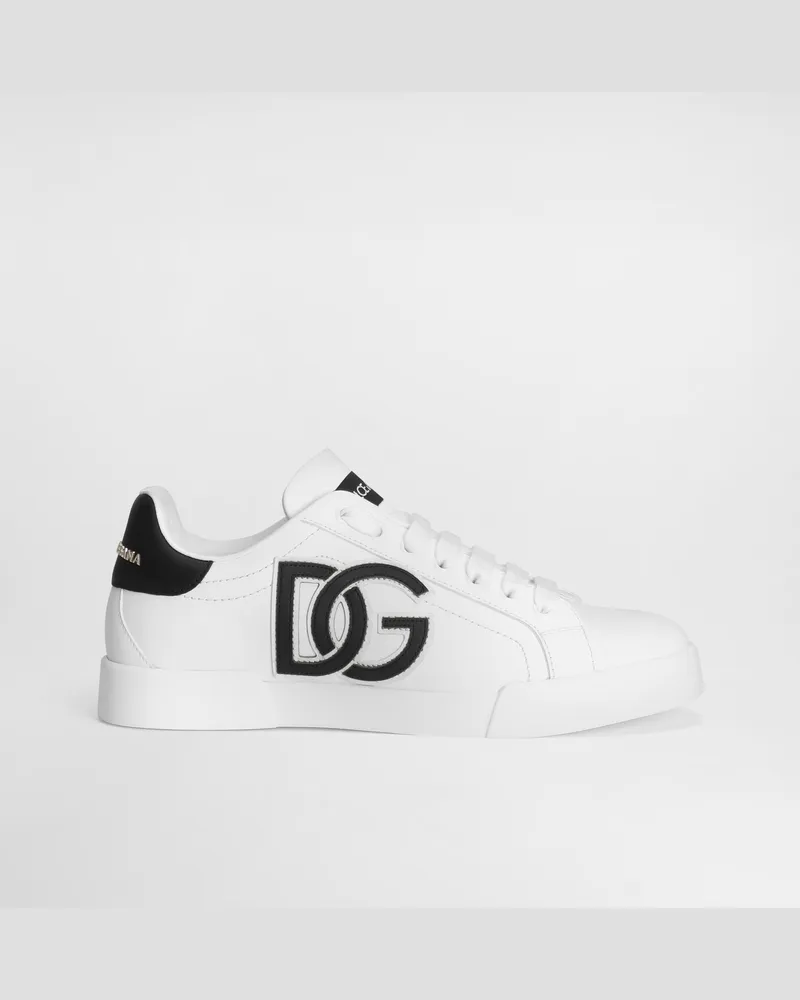 Dolce & Gabbana Calfskin Portofino Sneakers With Dg Logo - Frau Sneakers Schwarz Leder Multicolor