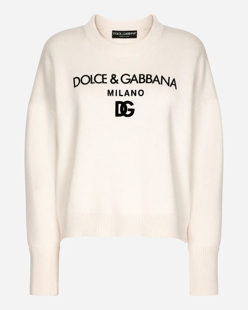 Dolce & Gabbana Pullover Aus Kaschmir Mit Geflocktem Dg-logo - Frau Strickwaren Wei Weiss