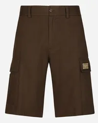 Dolce & Gabbana Cargo-Bermudas Baumwollgabardine Logoplakette Braun