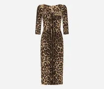 Leopard-print Calf-length Cady Dress - Frau Kleider Animalprint Viskose