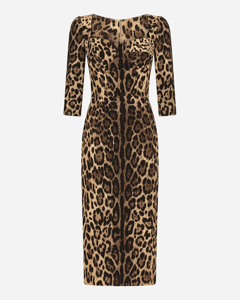Dolce & Gabbana Leopard-print Calf-length Cady Dress - Frau Kleider Animalprint Viskose Animal-print