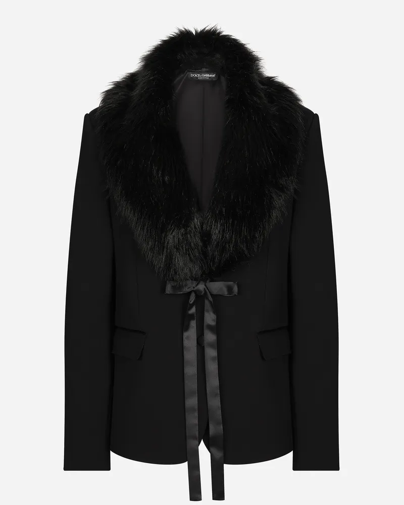 Dolce & Gabbana Jacke Aus Wolle Mit Kunstpelzkragen - Frau Blazer Schwarz Wolle Schwarz