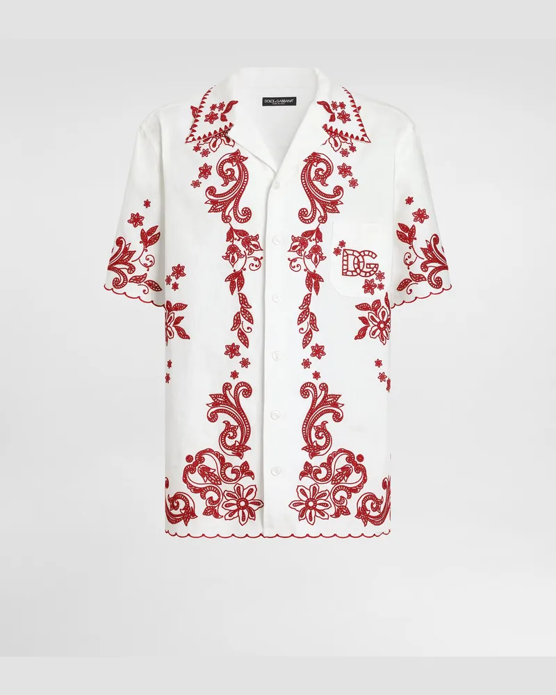 Dolce & Gabbana Hemd Hawaii Aus Leinen Mit Cutwork - Mann Hemden Wei White
