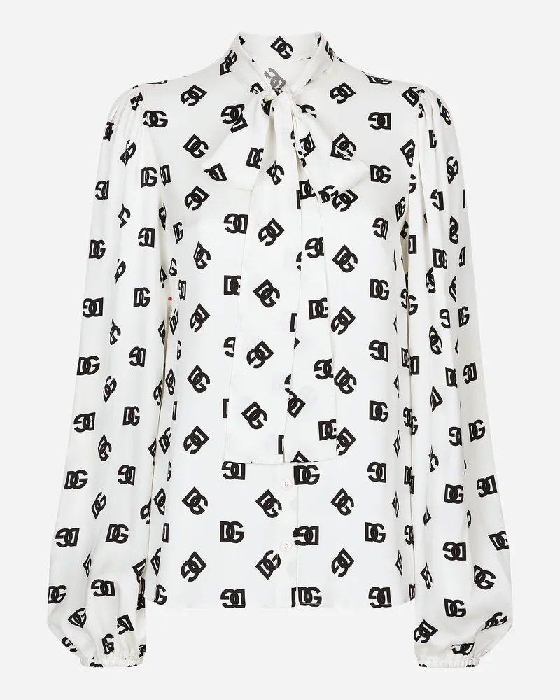 Dolce & Gabbana Bluse Aus Charmeuse Dg-logoprint Allover - Frau Blusen Und Tops Print Print
