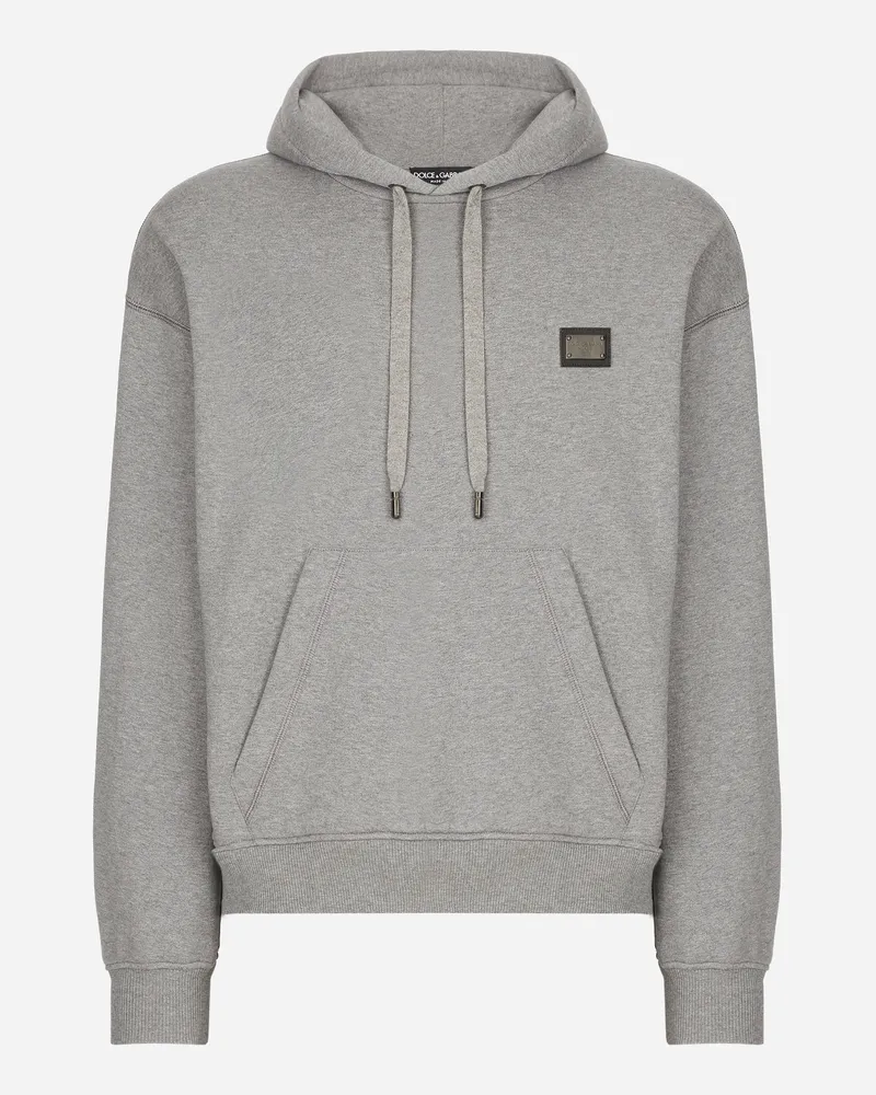 Dolce & Gabbana Jersey-sweatshirt Mit Kapuze Und Logoplakette - Mann Sweatshirts Grau Baumwolle Grau