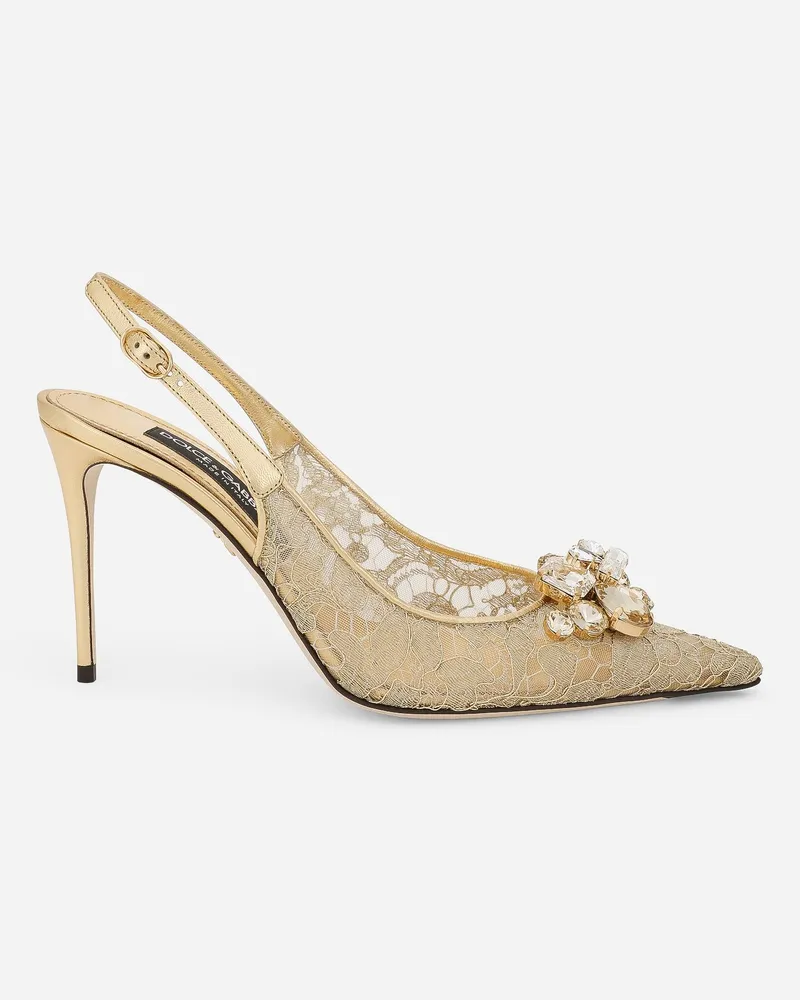 Dolce & Gabbana Slingback Rainbow Lace Aus Lurex-spitze - Frau Pumps Und Slingbacks Gold Spitze Gold