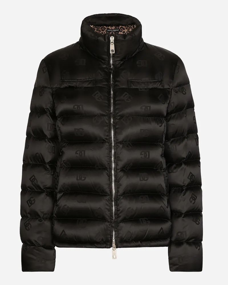 Dolce & Gabbana Daunenjacke Aus Jacquard-satin Dg-logo Allover - Frau Mäntel Und Jacken Schwarz Schwarz