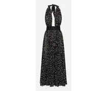 Tief ausgeschnittenes Longuette-Kleid aus Chiffon Punkteprint