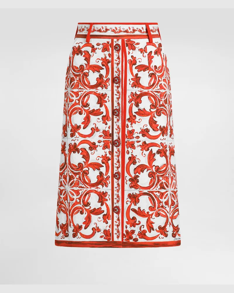 Dolce & Gabbana Rock Aus Brokat Mit Schmuckknöpfen In Majolika-print - Frau Unterwäsche Mehrfarbig Multicolor
