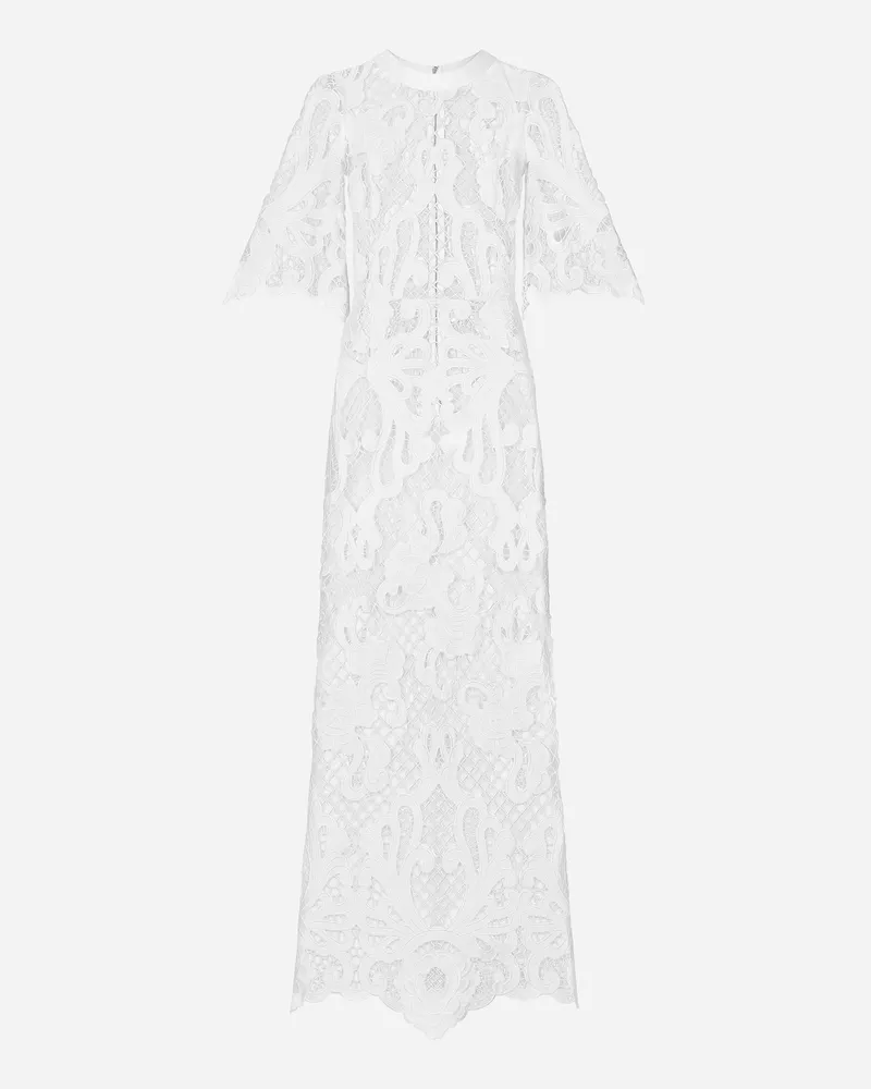 Dolce & Gabbana Langes Kleid Mit Ausschnittstickerei - Frau Kleider Wei Weiss