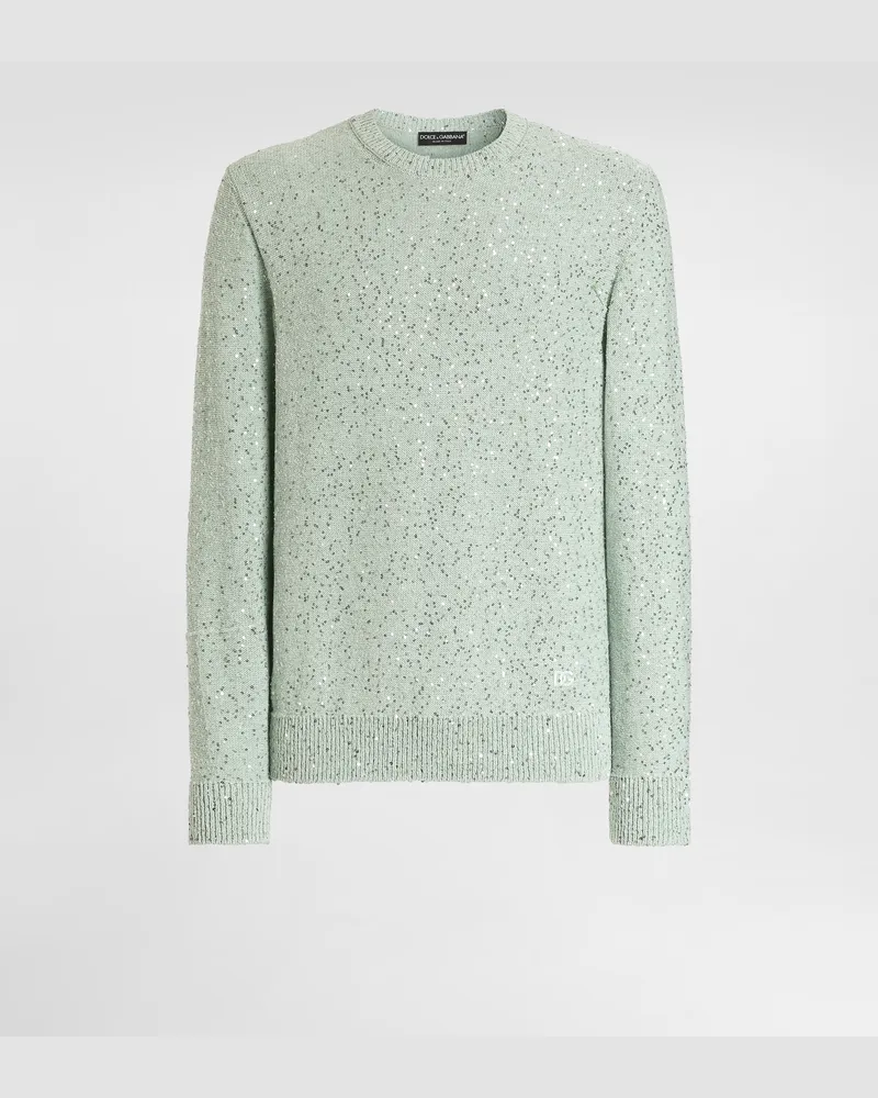 Dolce & Gabbana Pullover Aus Baumwolle Mit Pailletten - Mann Strickwaren Grün Grün