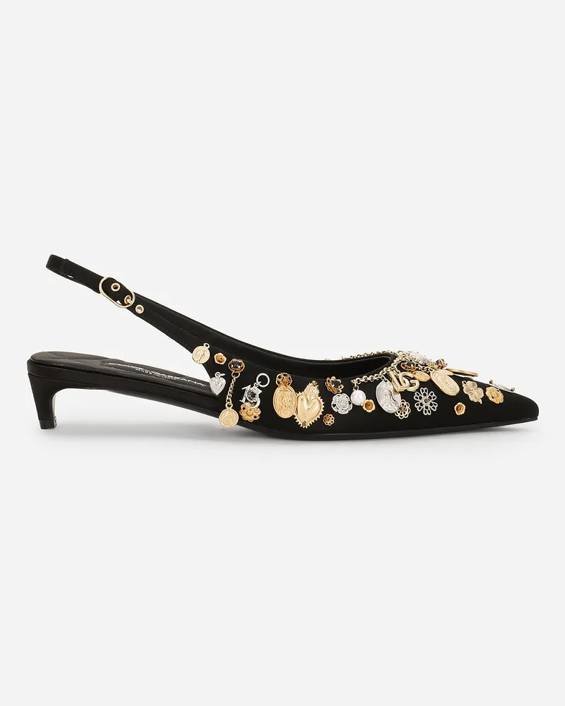 Dolce & Gabbana Slingback Aus Satin Mit Stickereien - Frau Pumps Und Slingbacks Mehrfarbig Mehrfarbig