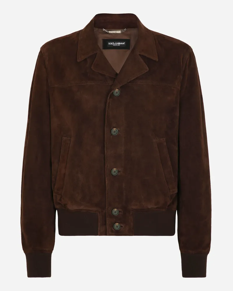 Dolce & Gabbana Bomberjacke Aus Nappa-veloursleder - Mann Mäntel Und Jacken Mehrfarbig Braun
