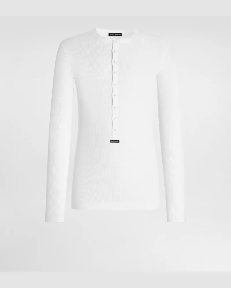 Dolce & Gabbana Cotton Serafino T-shirt With Label - Mann T-shirts Und Polos Wei White