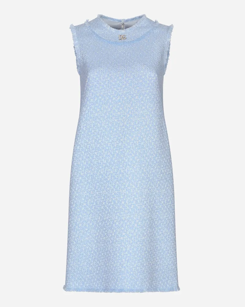 Dolce & Gabbana Ärmelloses Kleid Aus Raschel-tweed Mit Dg-logo - Frau Kleider Azurblau Azurblau