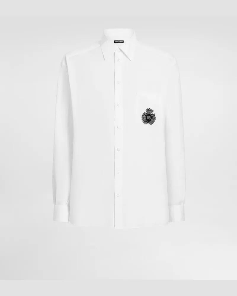 Dolce & Gabbana Leinenhemd Mit Wappenpatch - Mann Hemden Wei� Leinen Weiss