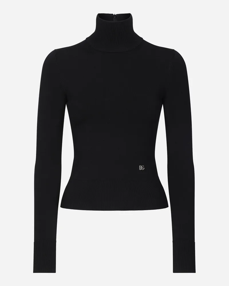 Dolce & Gabbana Rollkragenpullover Aus Viskose Mit Dg-logo - Frau Strickwaren Schwarz Schwarz