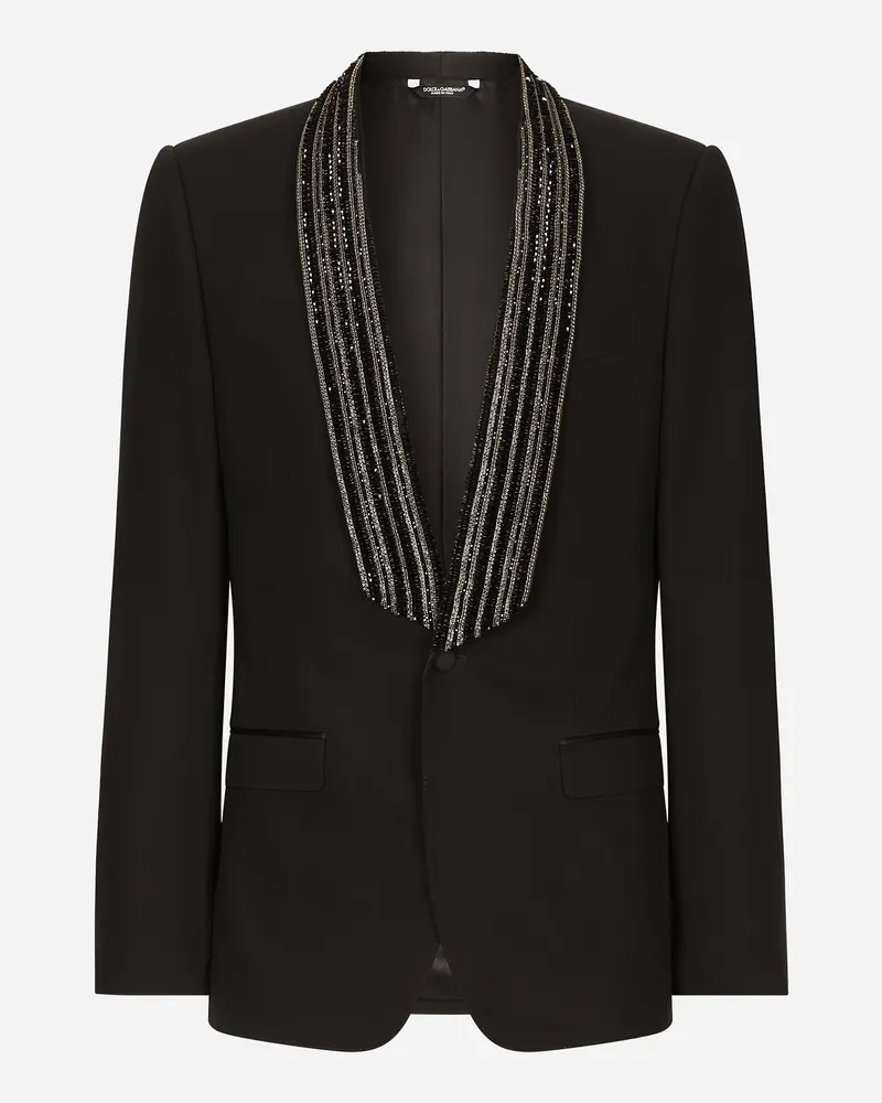 Dolce & Gabbana Einreihige Jacke Mit Besticktem Schalkragen - Mann Anzüge Und Blazer Mehrfarbig Schwarz