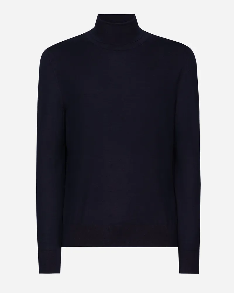 Dolce & Gabbana Rollkragenpullover Aus Kaschmir Und Seide - Mann Strickwaren Blau Blau
