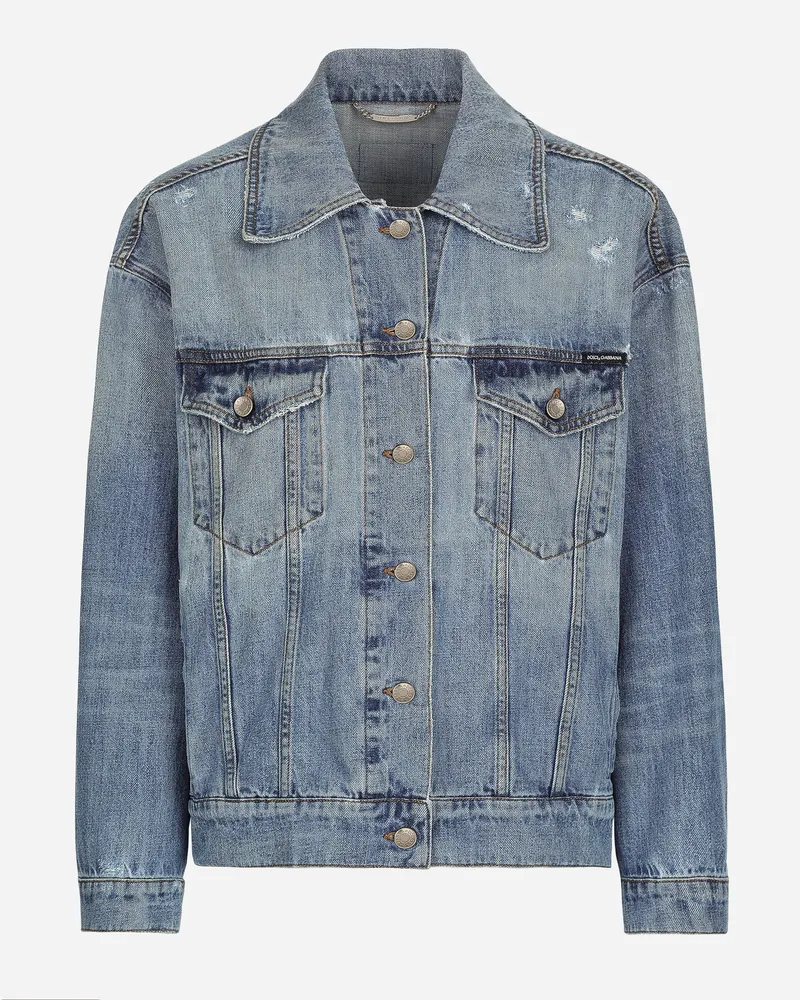 Dolce & Gabbana Jeansjacke Mit Logoplakette - Frau Denim Mehrfarbig Blau