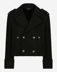 Dolce & Gabbana Kurzer Military-Mantel aus Wolle Schwarz